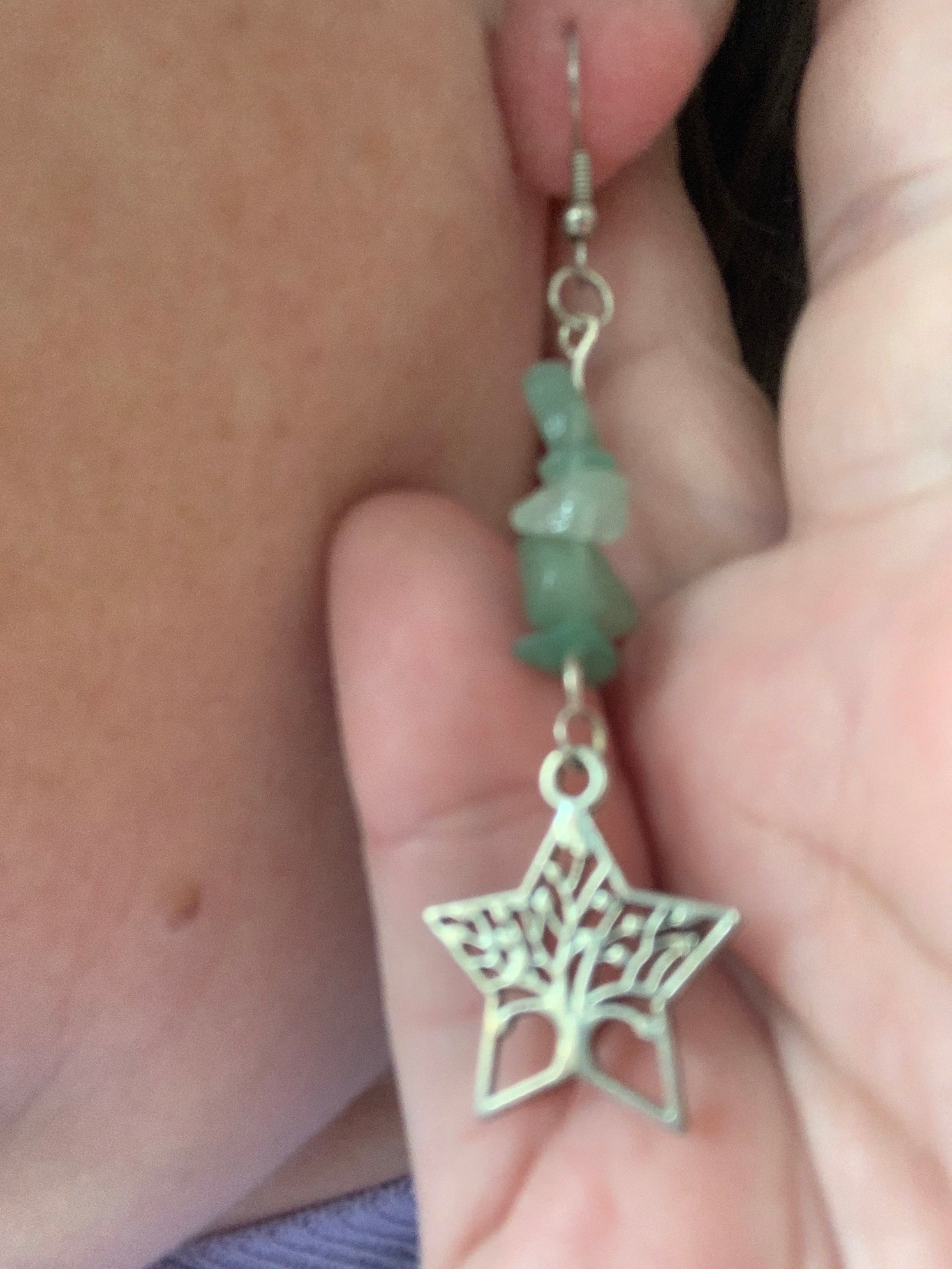 Aventuria-Boucles d’oreilles pendantes en aventurine et arbre de vie