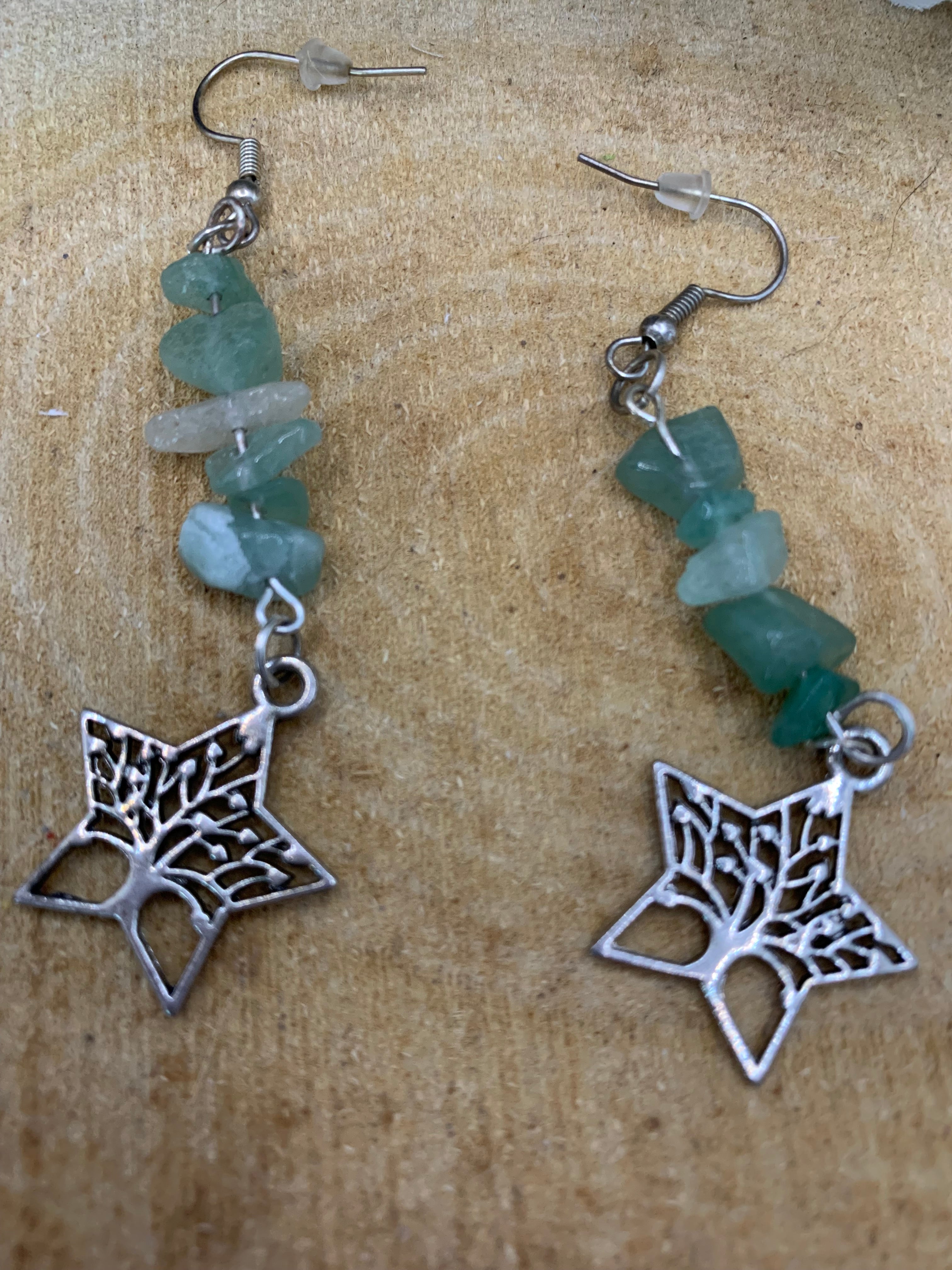 Aventuria-Boucles d’oreilles pendantes en aventurine et arbre de vie